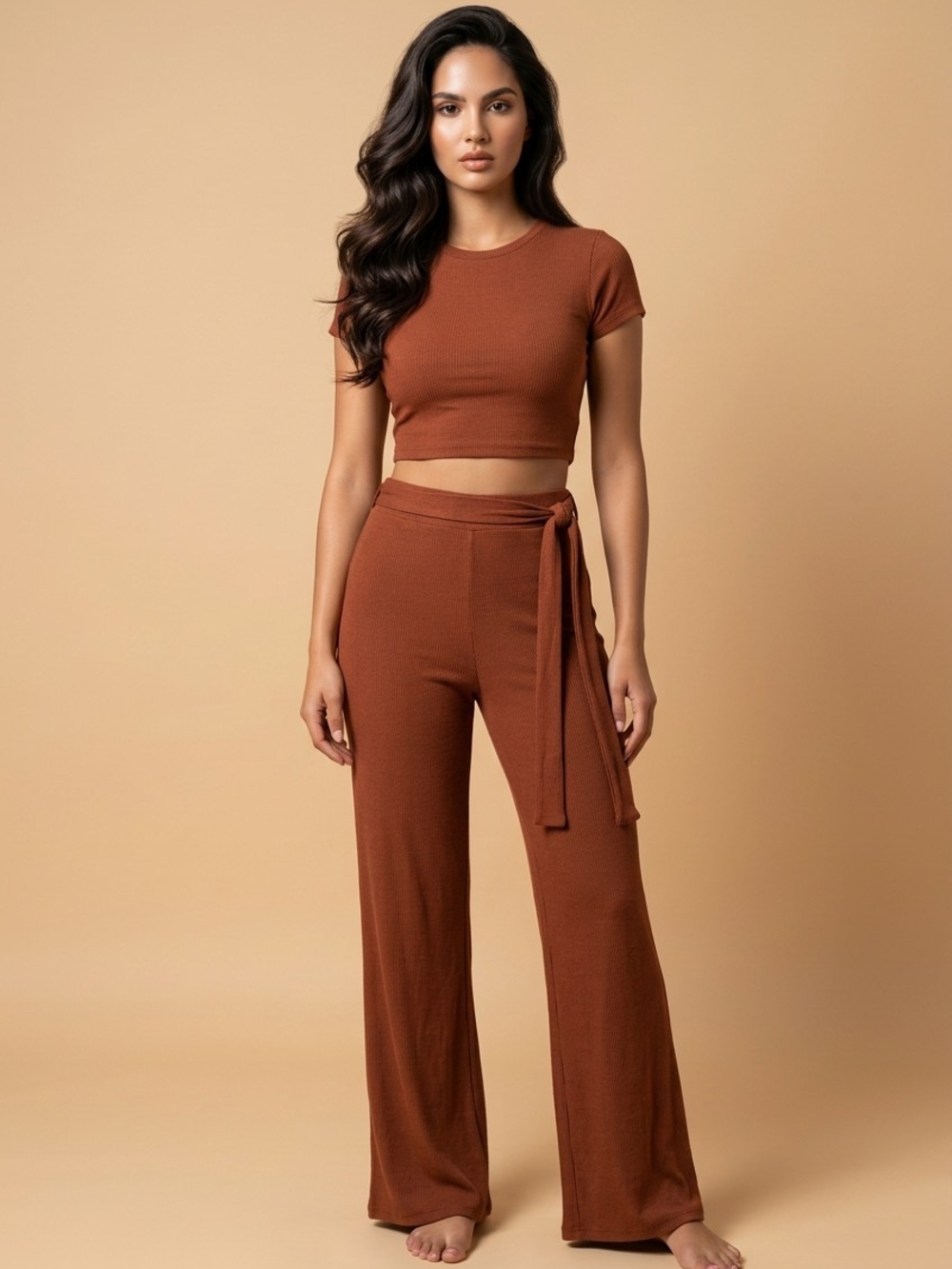 Windsor Rust Tie-Waist Wide Leg Pants Flowy & Chic Size Small